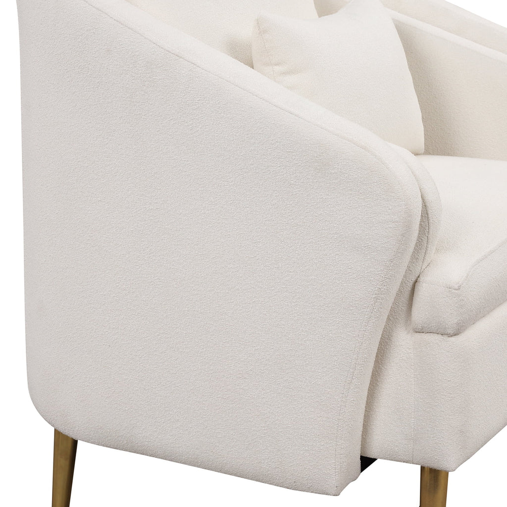White Velvet Barrel Accent Chair with Pillow R655573