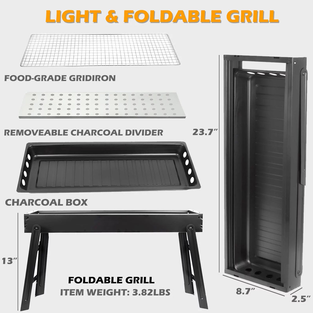24 in Stainless Steel Foldable Portable Charcoal Grill C624