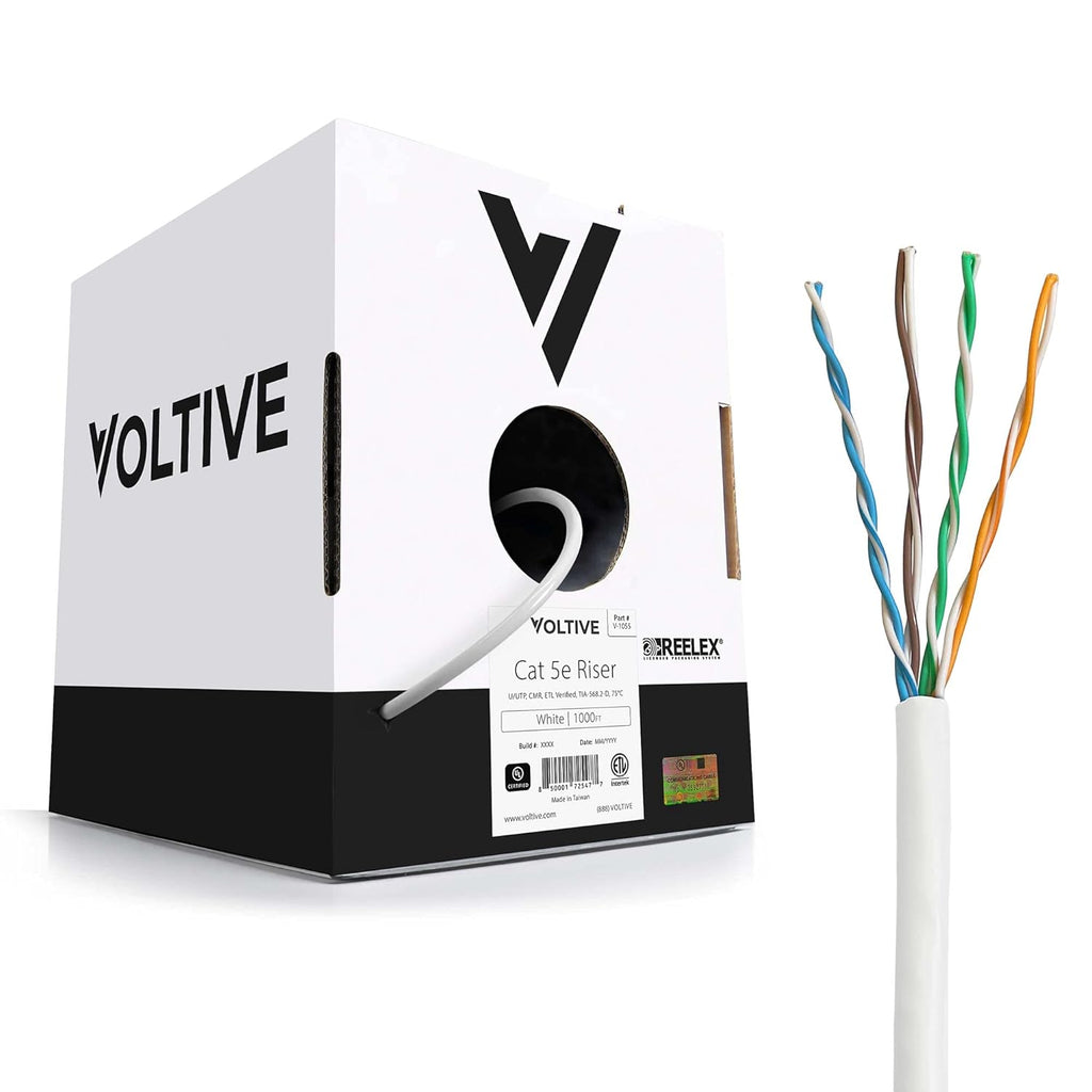 White 1000ft Cat5e Riser Bulk Ethernet Cable O54364