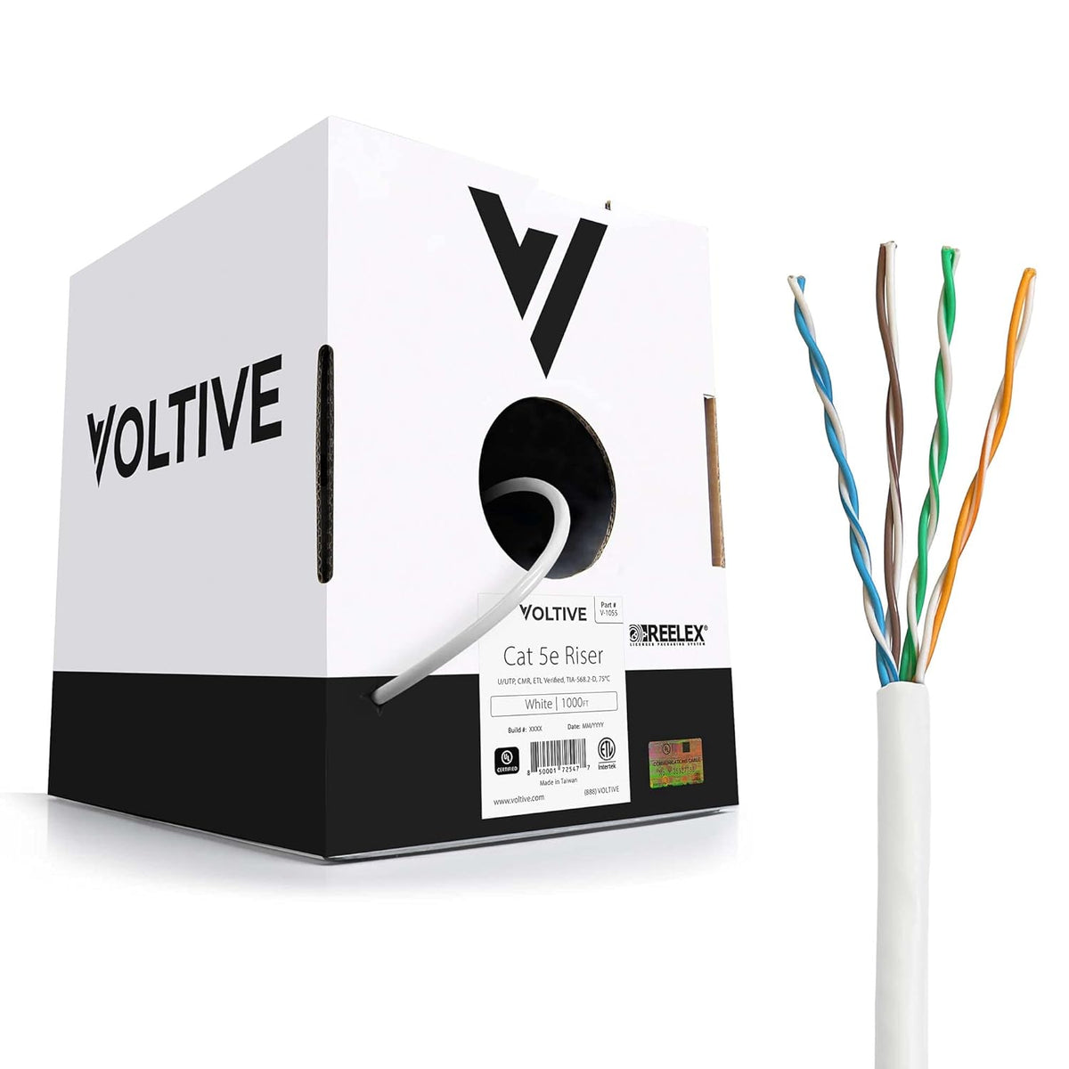 White 1000ft Cat5e Riser Bulk Ethernet Cable O54364