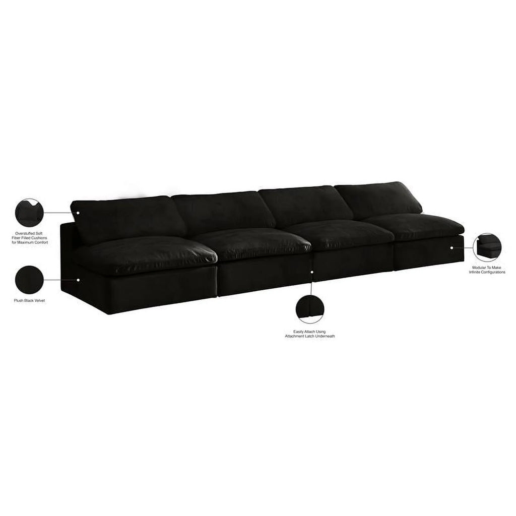 Black Velvet Modular 4 Piece Armless Sofa Y336997
