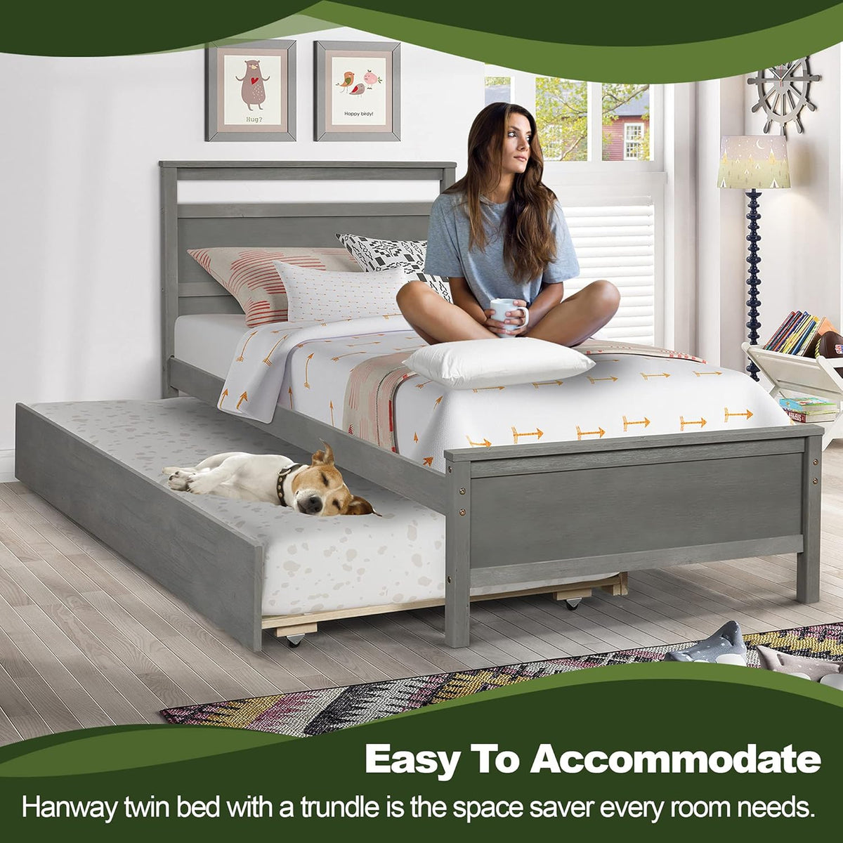 Twin Daybed with Trundle Pine Wood Bed Frame W804