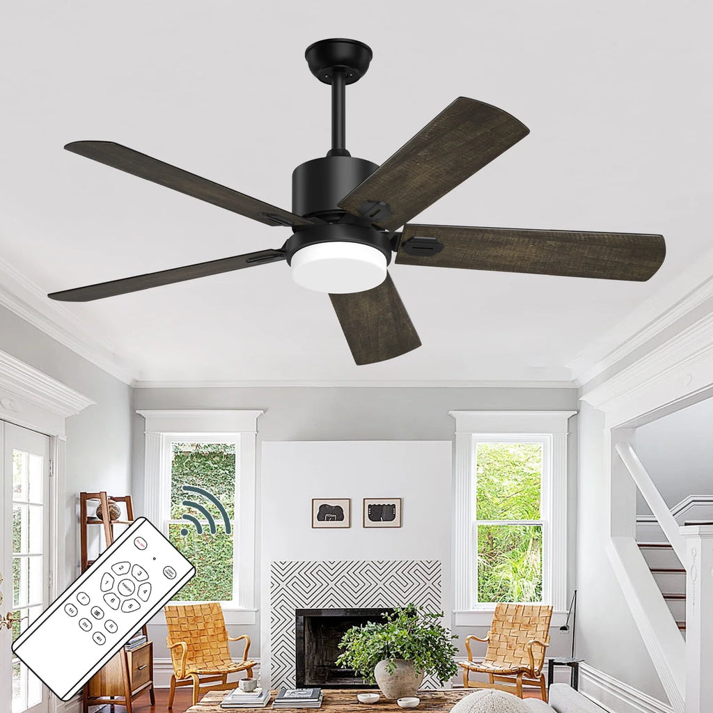 Ceiling Fan with Light and Remote Control, 52 '' 6-Speed Reversible 5 Wood Blades C25541