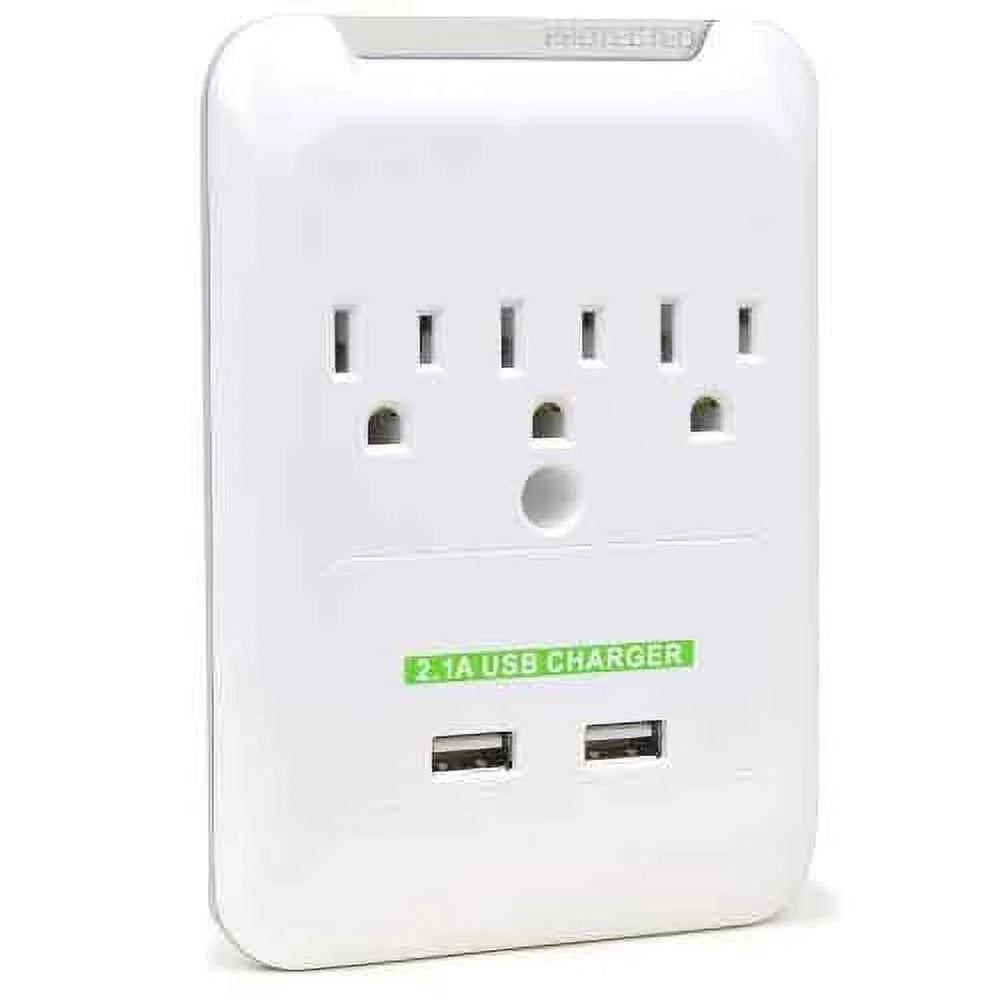 3-Outlet Wall Surge Protector with 2 USB Ports K4023