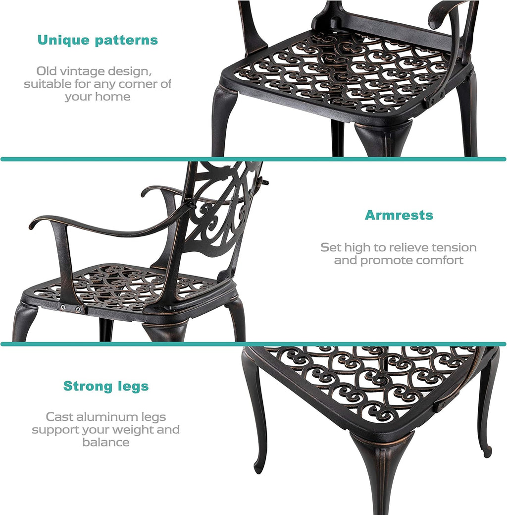 3 Piece Cast Aluminum Bistro Table and Chairs Set S19446