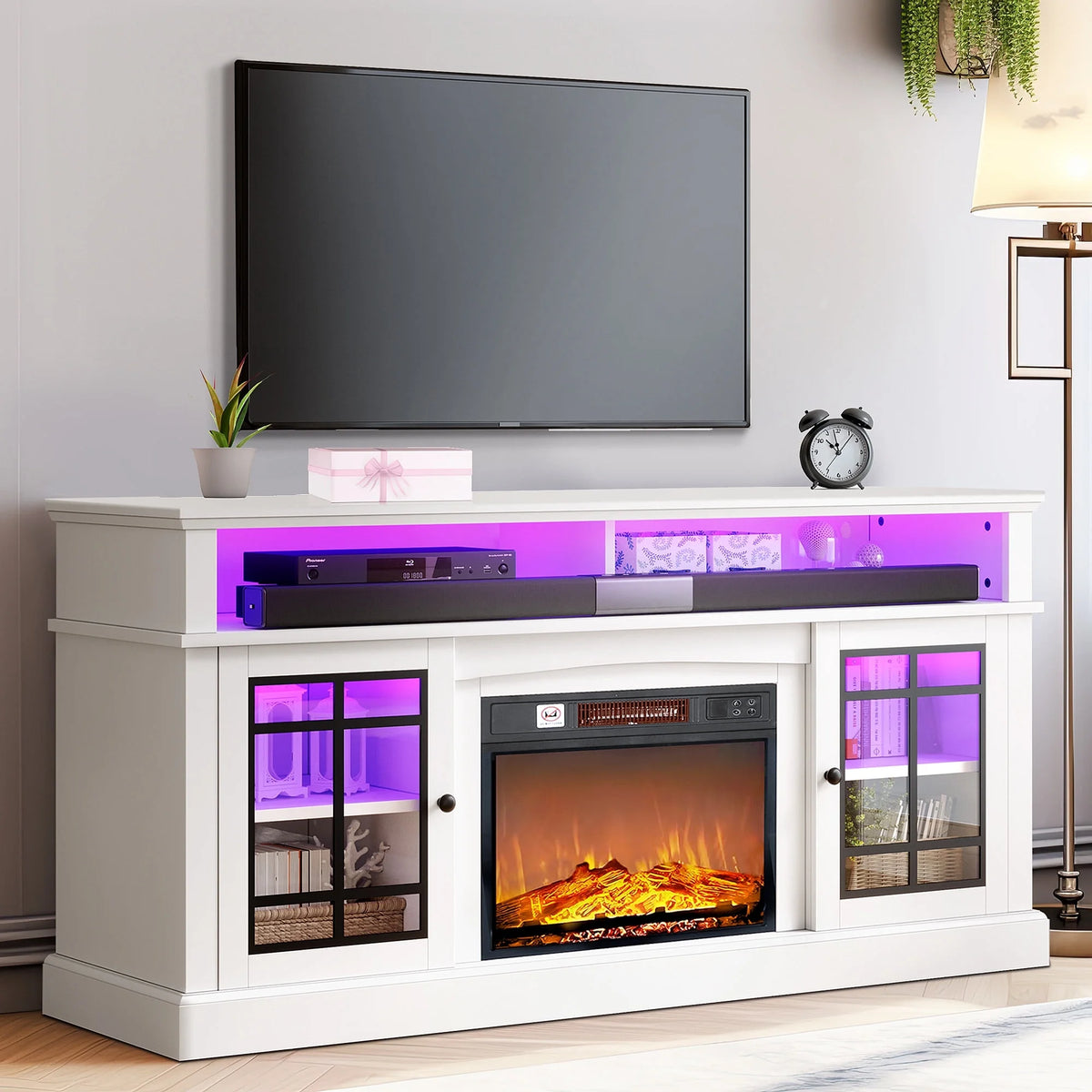 White LED Fireplace TV Stand up to 70" M26257