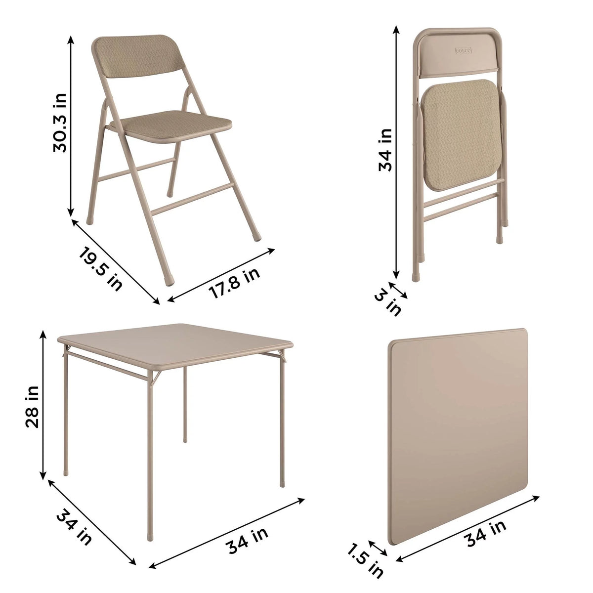 5-Piece Folding Dining Set with Card Table and 4 Padded Chairs E699