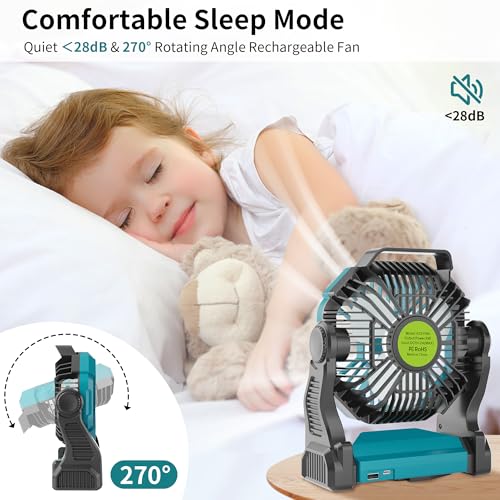 Battery Powered Portable Rechargeable Fan with LED Light & Hook Q950016
