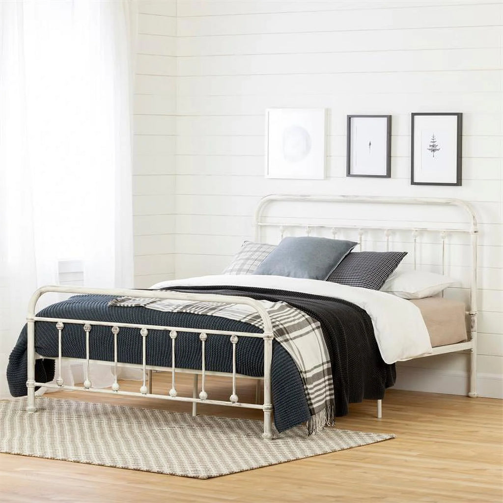 Queen Size Metal Platform Bed in White S30963