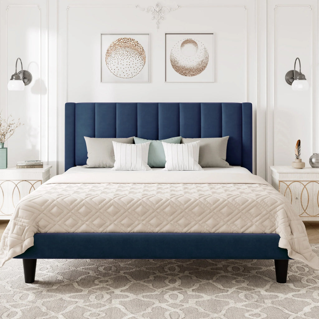 Queen Light Pink Velvet Upholstered Bed Frame P27760