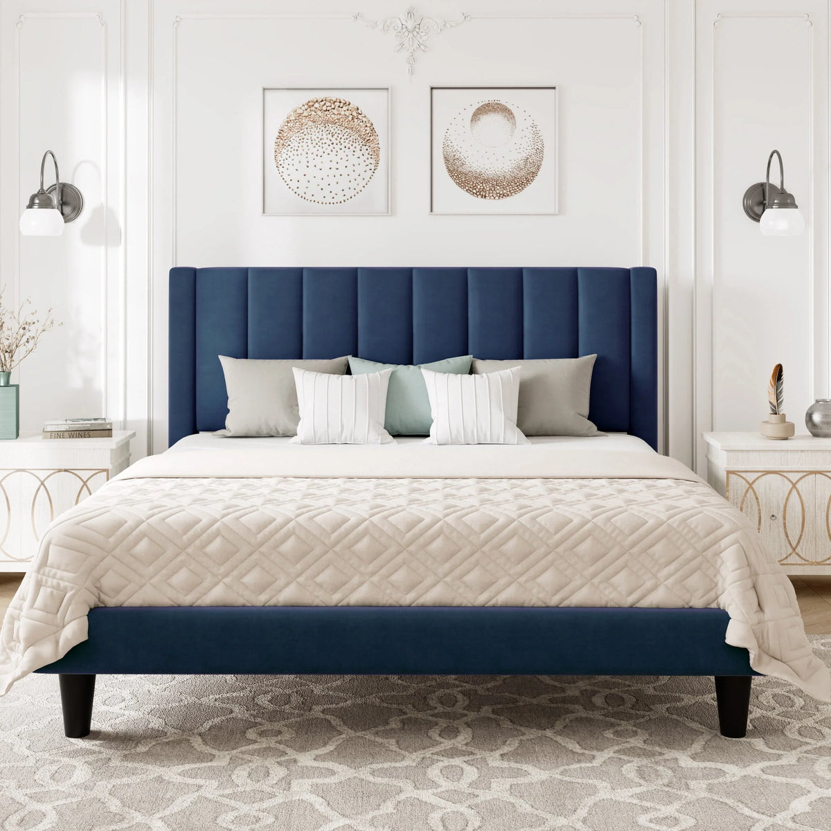 Queen Light Pink Velvet Upholstered Bed Frame P27760