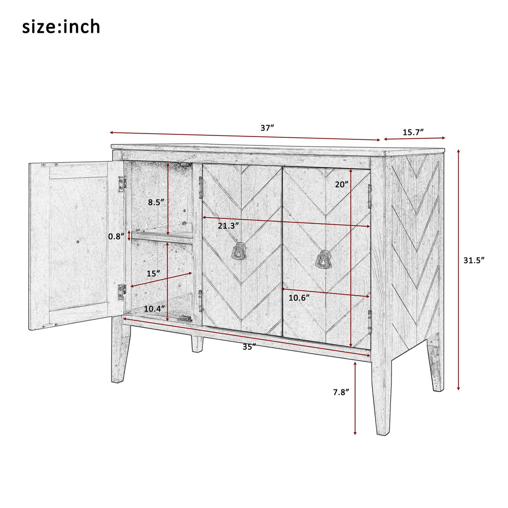 Solid Wood Buffet Sideboard Storage Cabinet with Doors and Adjustable Shelf, Navy Blue O9787