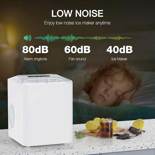 Countertop Ice Maker, 9 Cubes in 6 Mins, 26lbs in 24Hrs, 2 Sizes of Bullet Ice, Auto-Cleaning, Portable Ice Machine with Handle, Basket and Scoop I985794