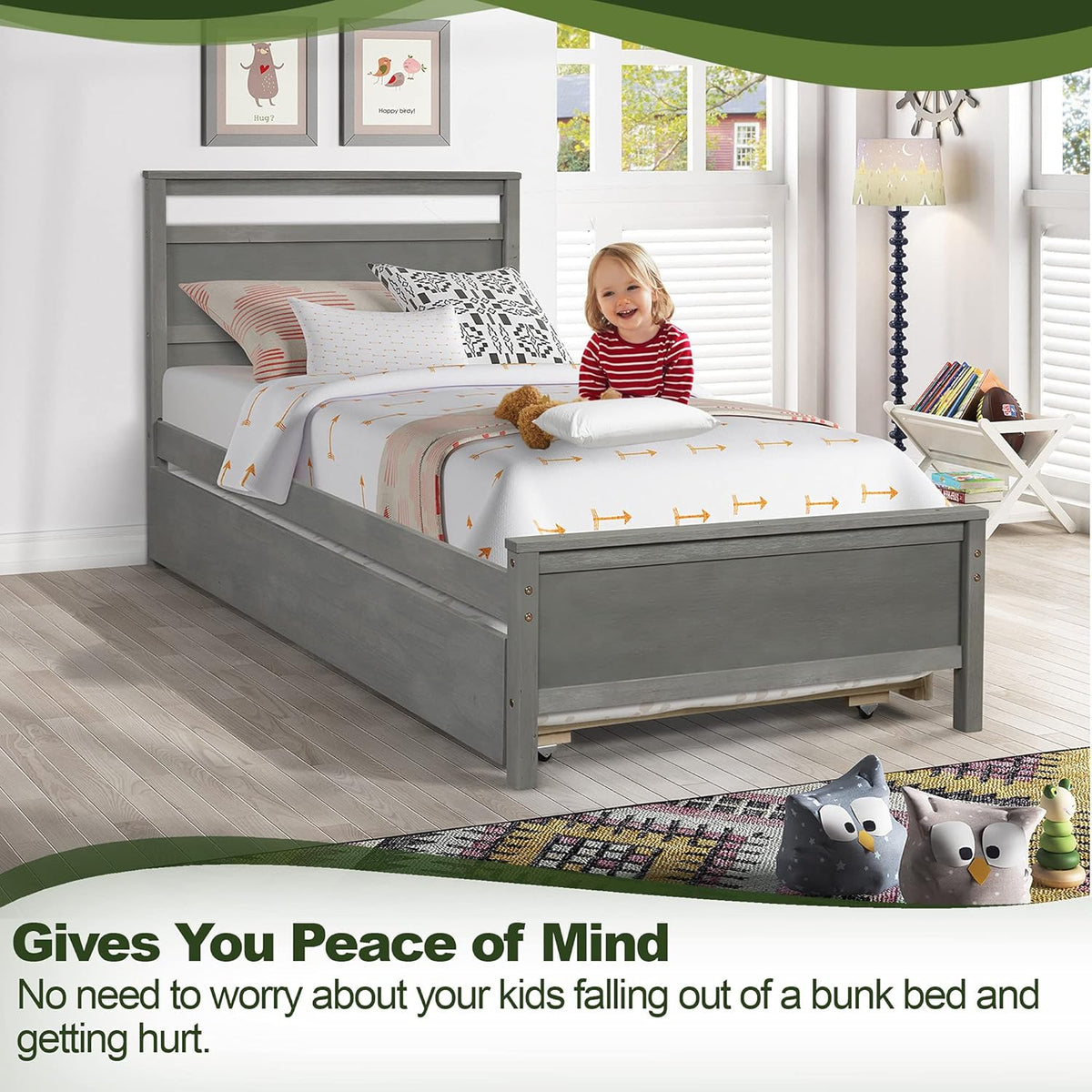 Twin Daybed with Trundle Pine Wood Bed Frame W804