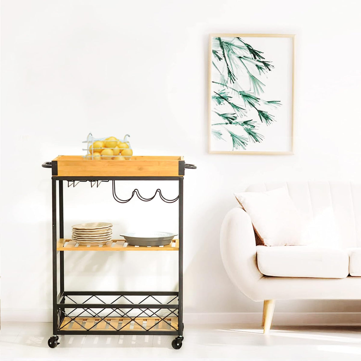 Bamboo Kitchen Island Cart with Mesh Shelves S61330