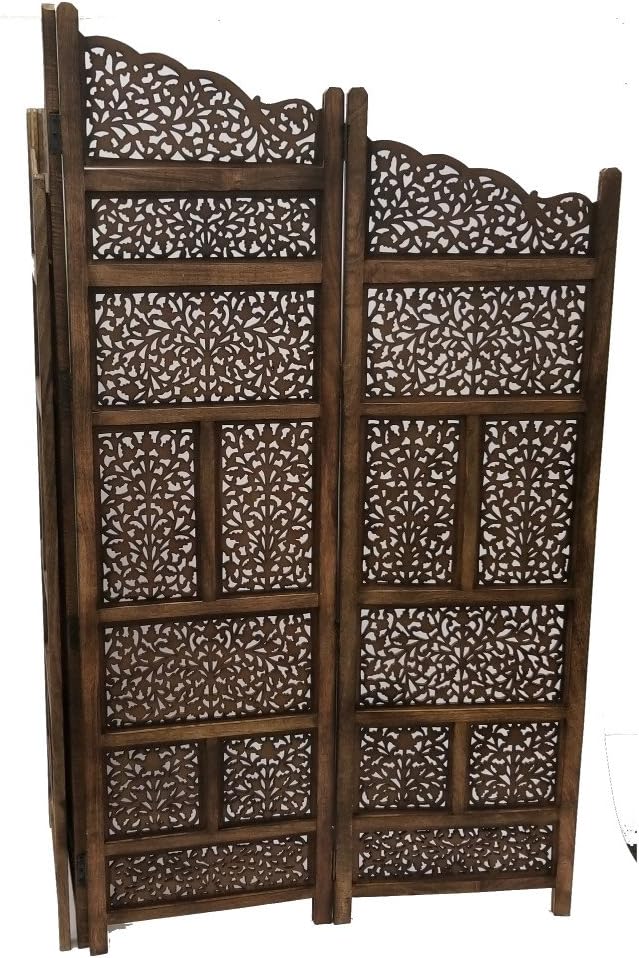 Hand Carved Foldable 4-Panel Wooden Room Divider V250504