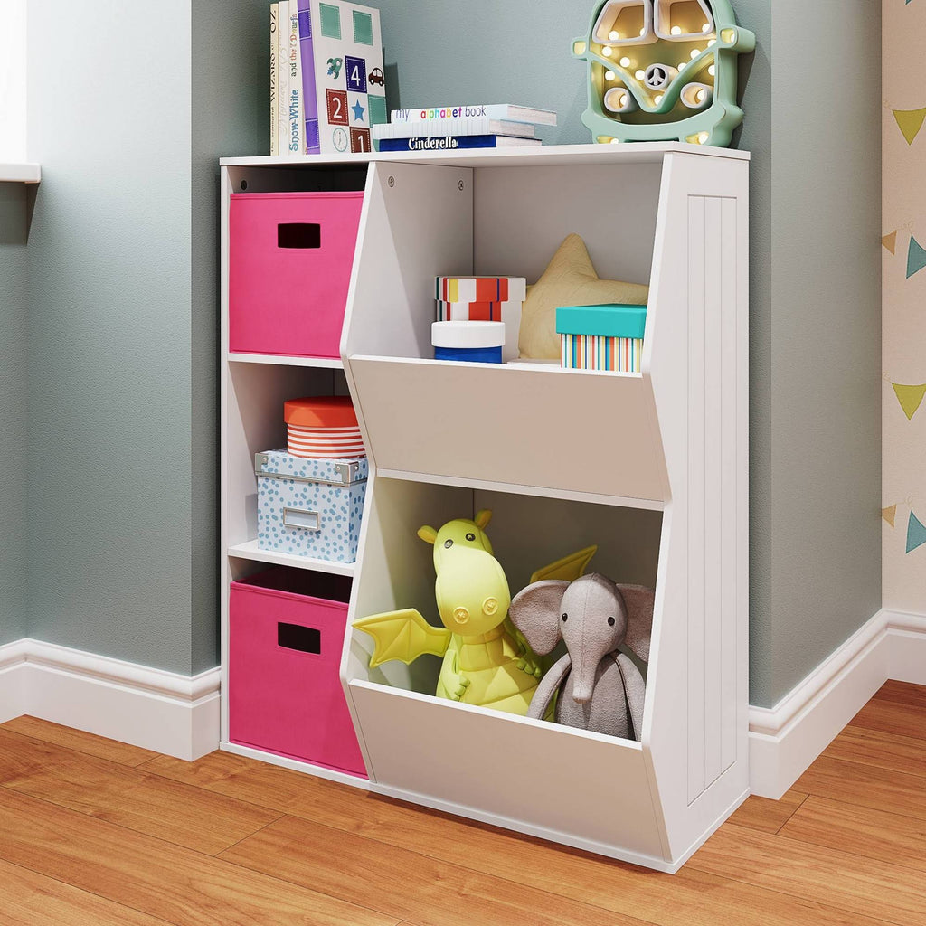 Kids' Floor Cabinet Set with 2 Bins White Hot Pink J161442