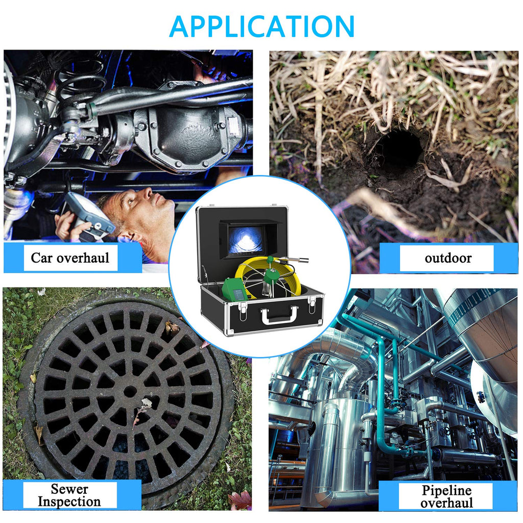 9 Inch LCD Sewer Camera 1000 TVL CCD 50M Snake Cable IP68 Waterproof Borescope Inspection Camera X434