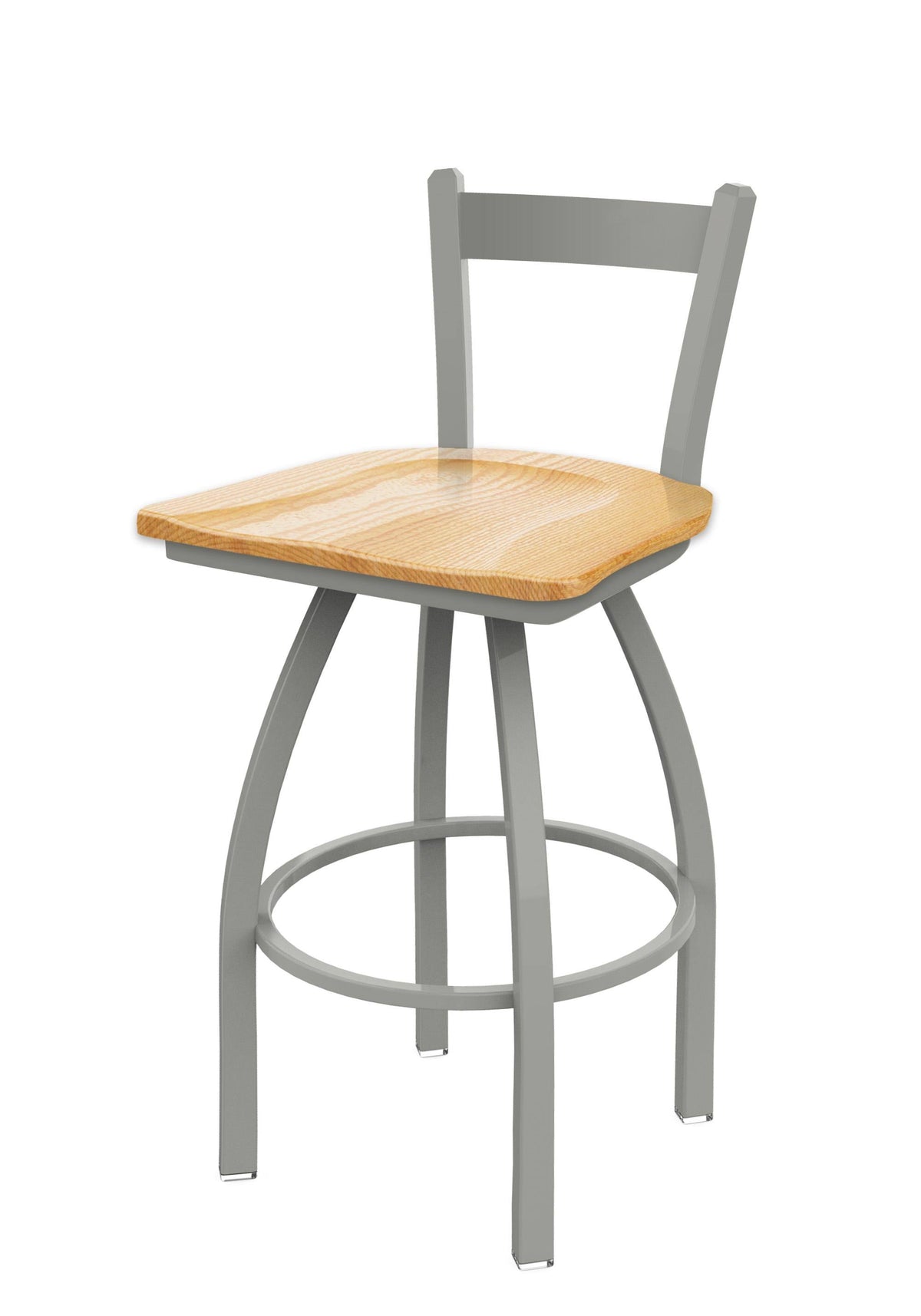 Swivel Bar Stool with Anodized Nickel Finish and Natural Oak Seat V866