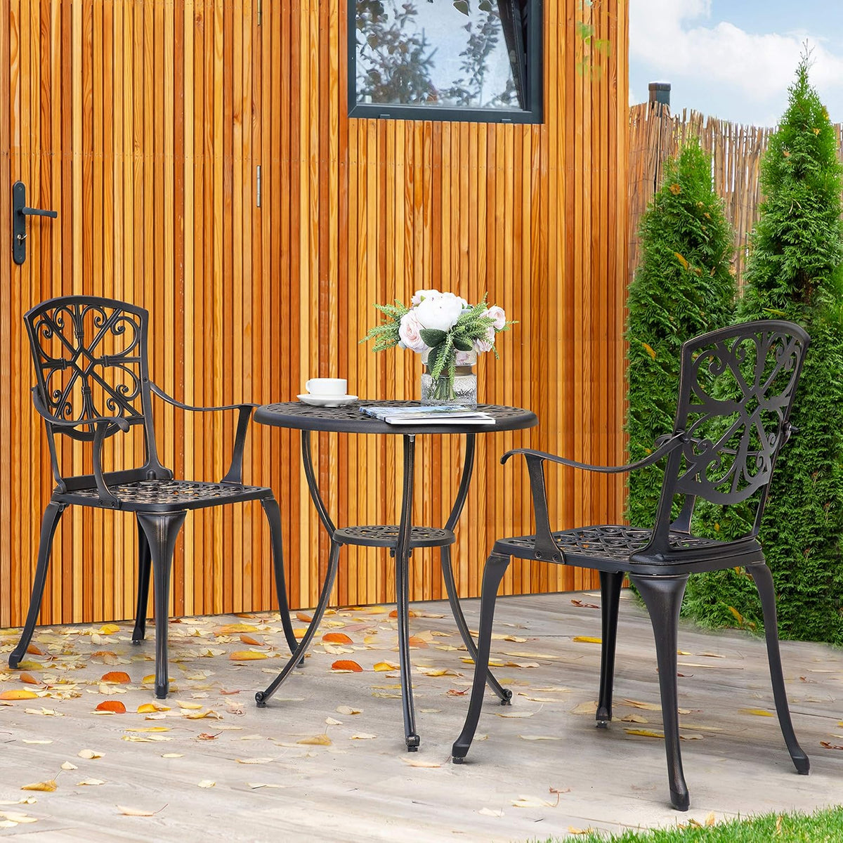 3 Piece Cast Aluminum Bistro Table and Chairs Set S19446