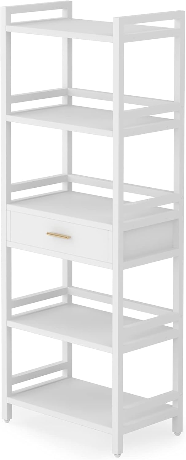 White 5-Tier Bookshelf with Drawer J928