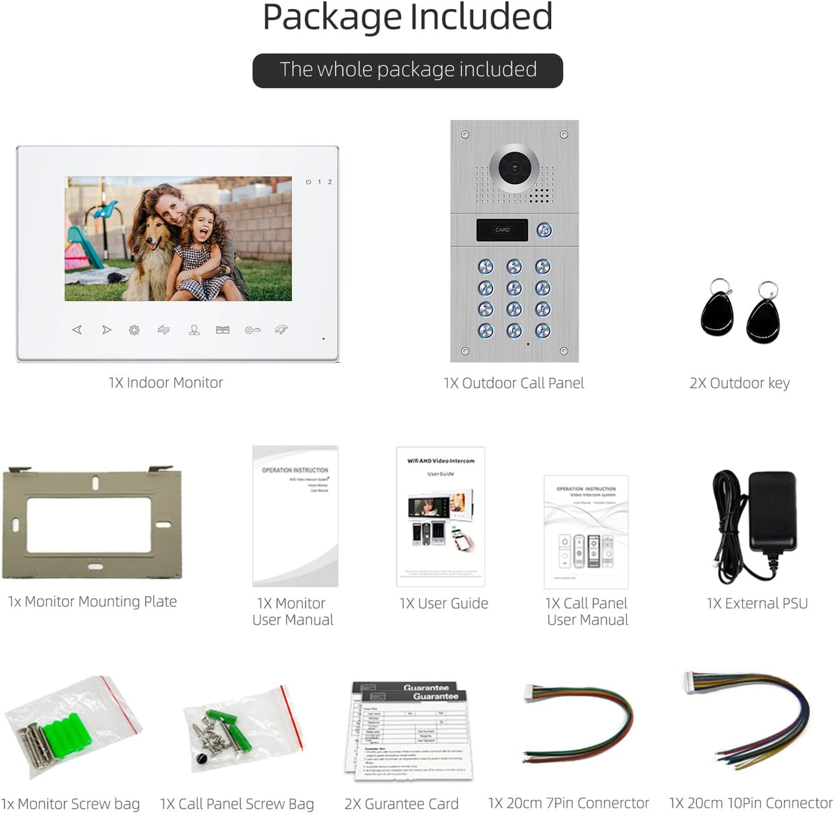 7 Inch Wired Video Doorbell 960P Camera IP65 Waterproof F4173