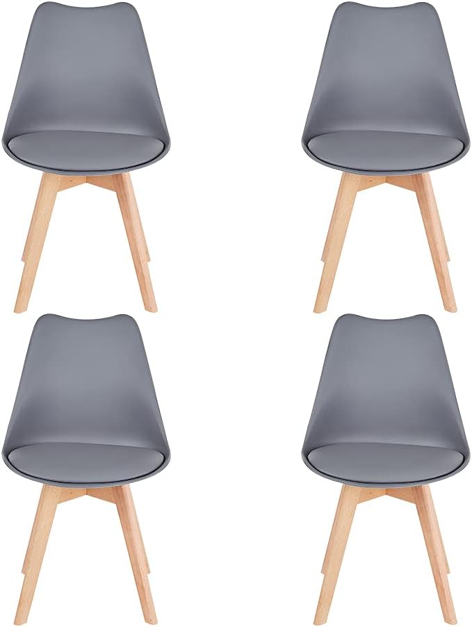 Grey Mid Century Modern Side Chair with Wood Legs Set of 2 E1494