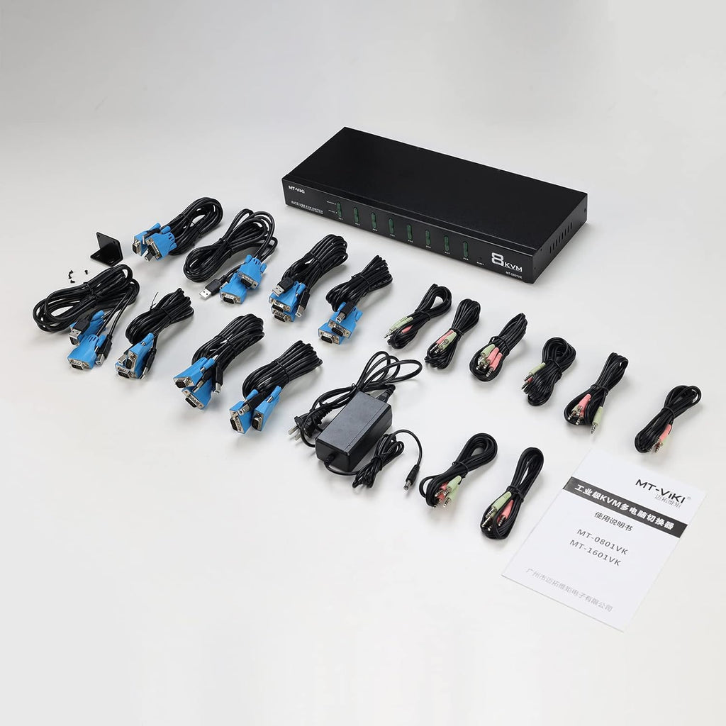 8 Port VGA KVM Switch 1U Rack Mount with Audio & Cables D5099
