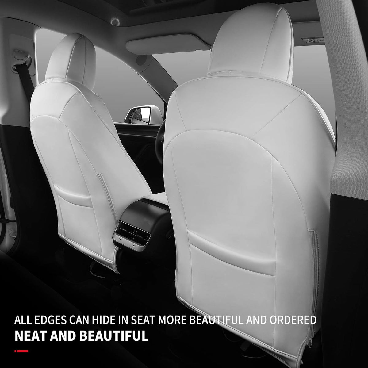 White Nappa Leather Car Seat Covers 12 Pcs V594