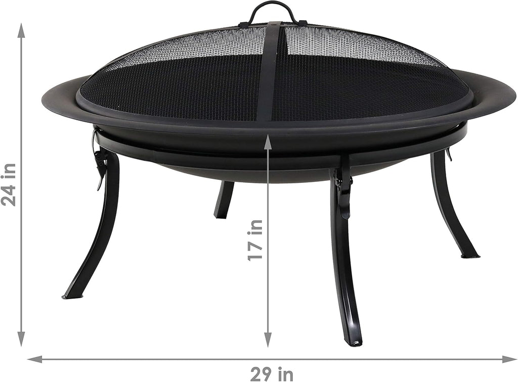 29-Inch Round Wood-Burning Portable Fire Pit Bowl with Spark Screen R401198