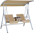 2 Person Covered Swing with Canopy, Table and Storage Console, Beige S263084