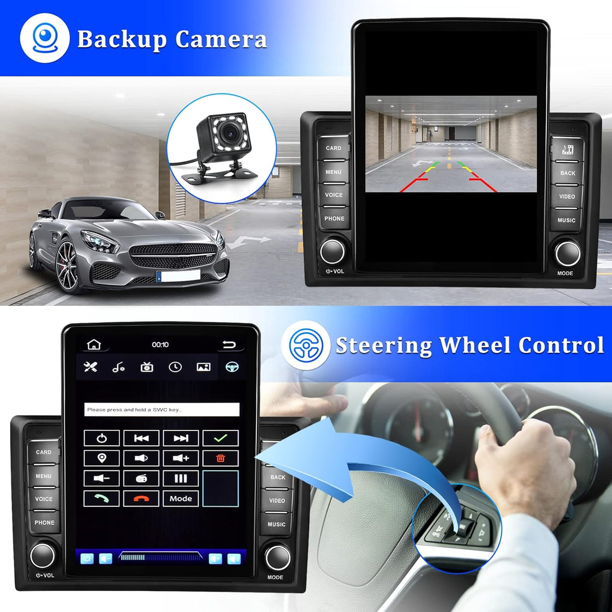 Double Din Car Stereo with Bluetooth and Backup Camera O7872