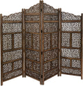 Hand Carved Foldable 4-Panel Wooden Room Divider V250504