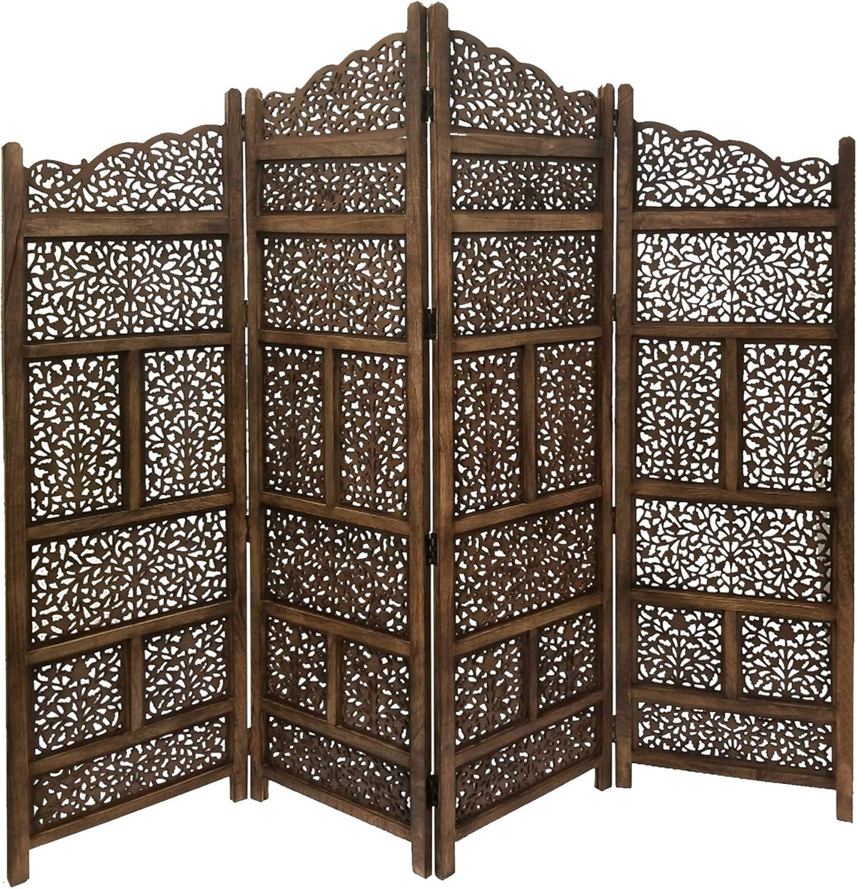 Hand Carved Foldable 4-Panel Wooden Room Divider V250504