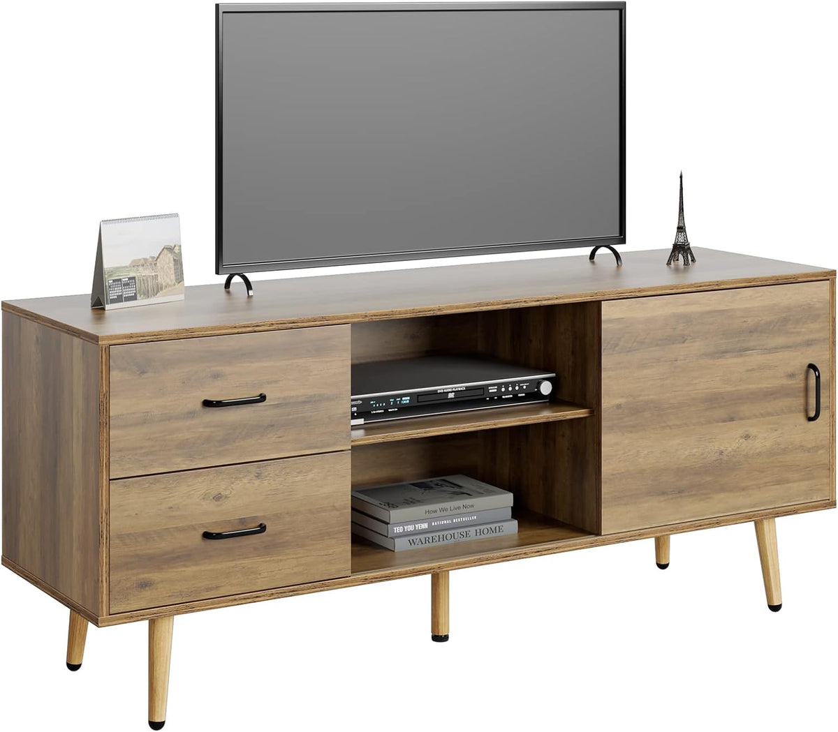 Mid Century Modern Wood TV Stand with Sliding Door R397735