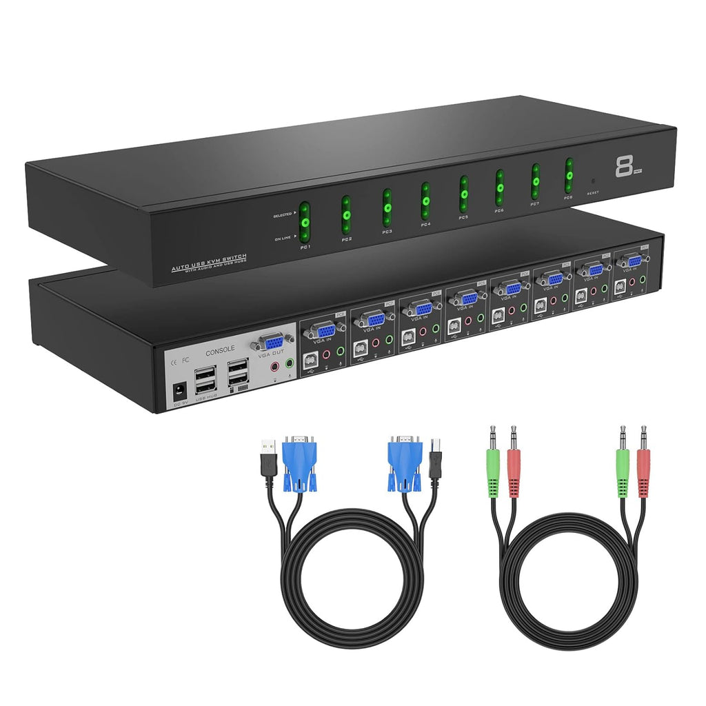 8 Port VGA KVM Switch 1U Rack Mount with Audio & Cables D5099