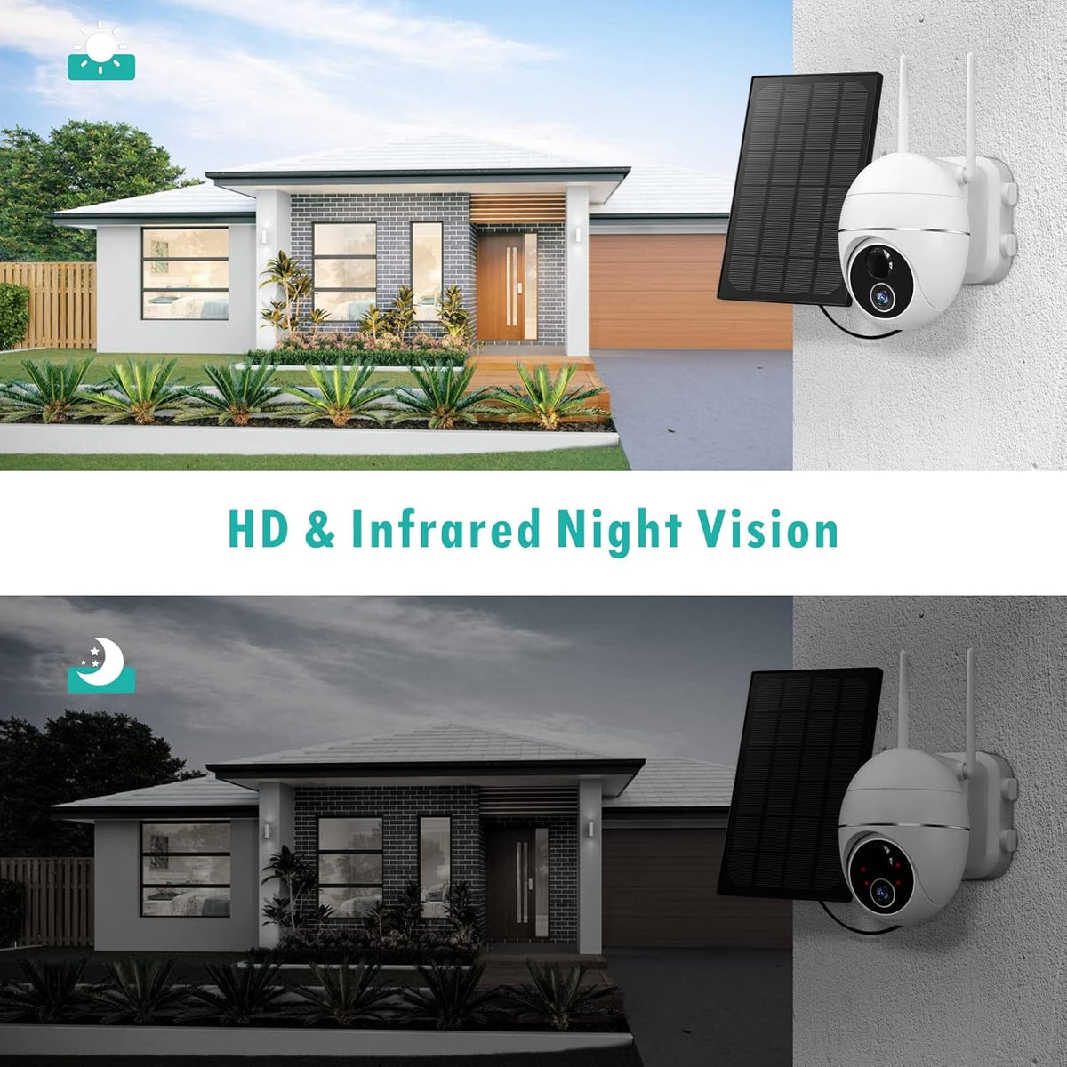 Solar Security Camera Wireless WiFi PTZ 1080P HD IP65 Waterproof B45866
