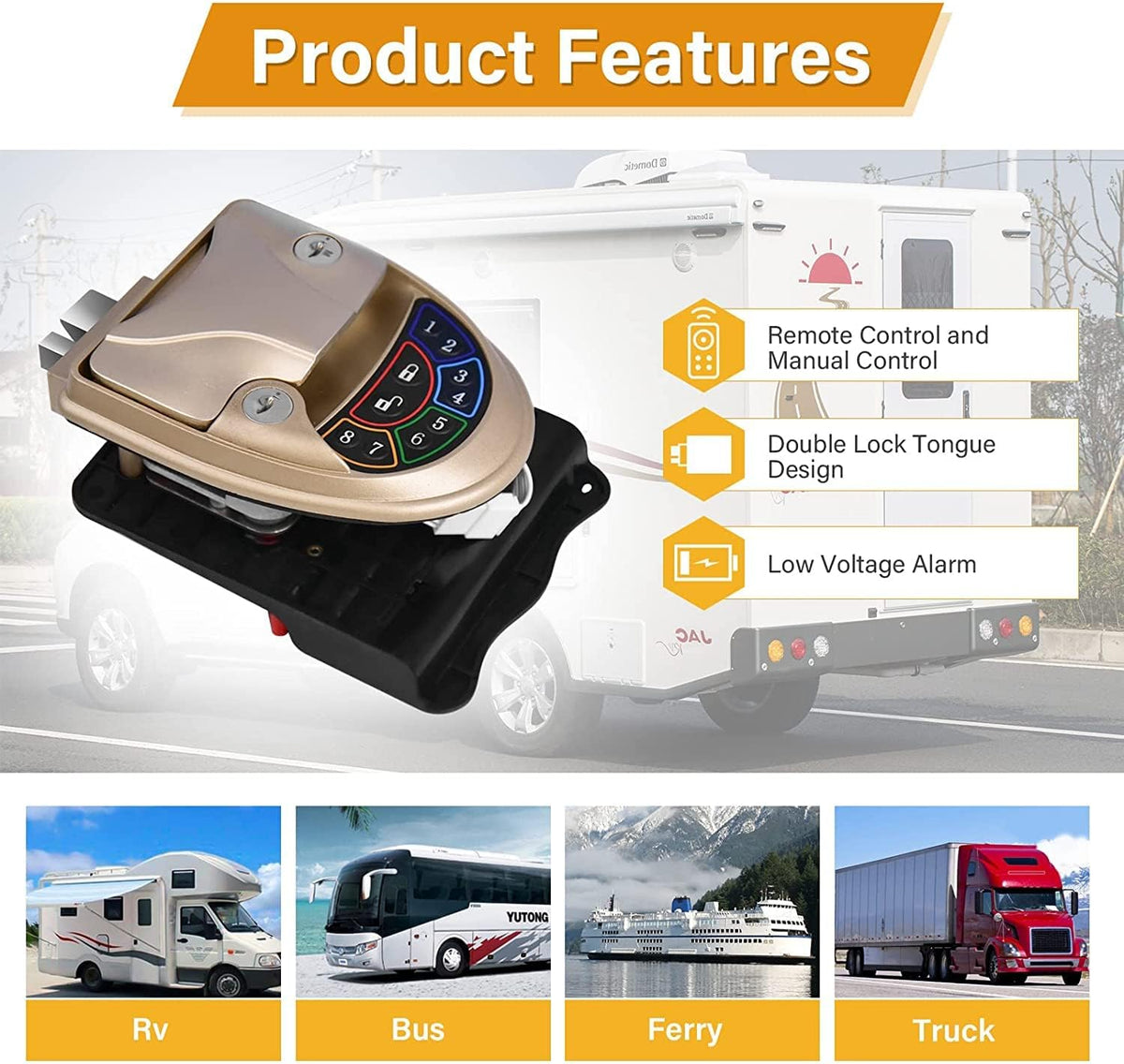 Waterproof RV Door Lock with Backlit Keypad N878