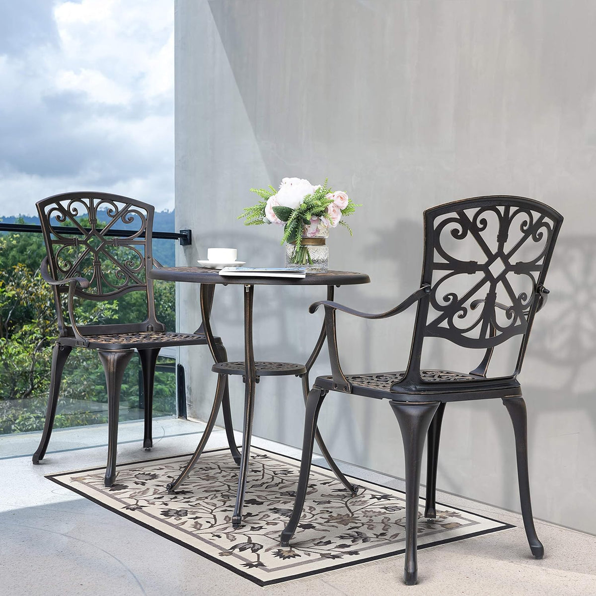 3 Piece Cast Aluminum Bistro Table and Chairs Set S19446