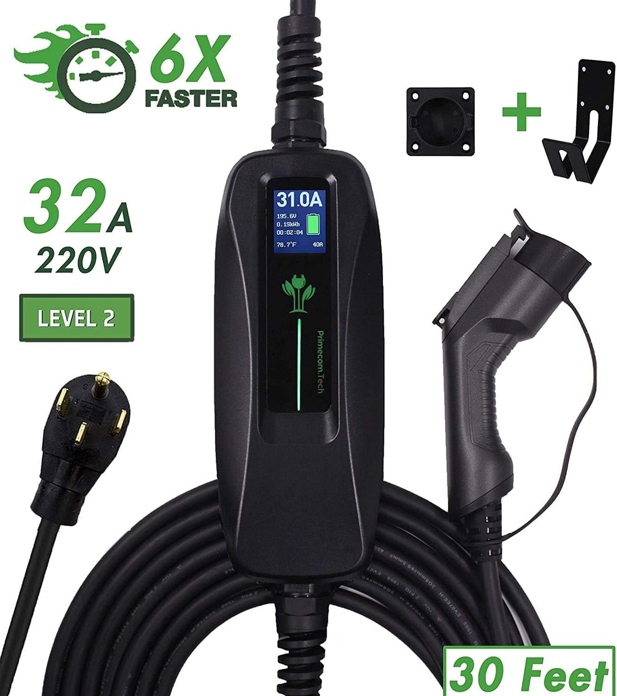 Level 2 Portable Electric Vehicle Charger 220V 240Volt 16Amp 30 Feet L166