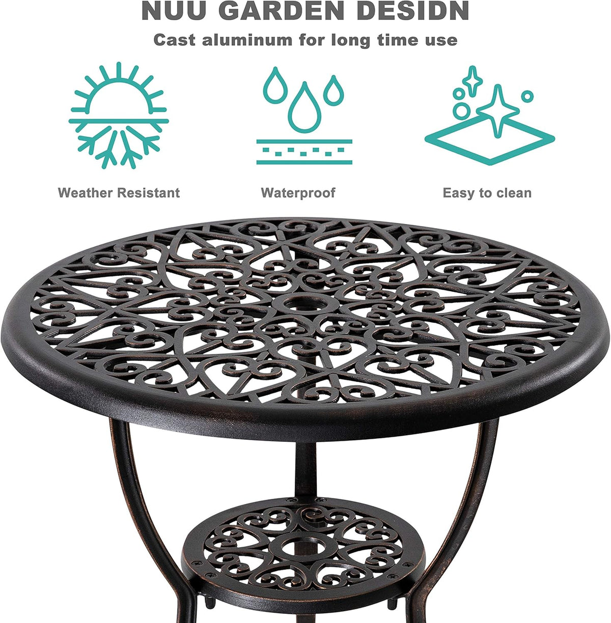 3 Piece Cast Aluminum Bistro Table and Chairs Set S19446