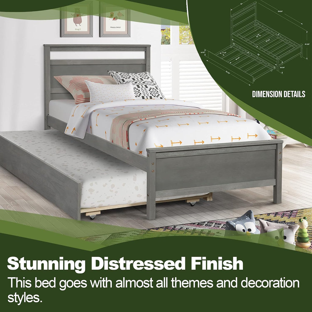 Twin Daybed with Trundle Pine Wood Bed Frame W804