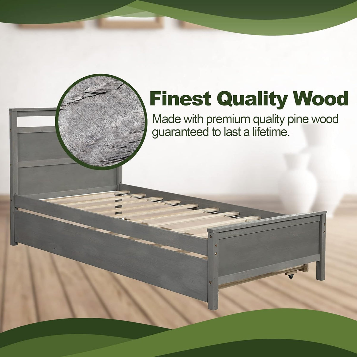 Twin Daybed with Trundle Pine Wood Bed Frame W804