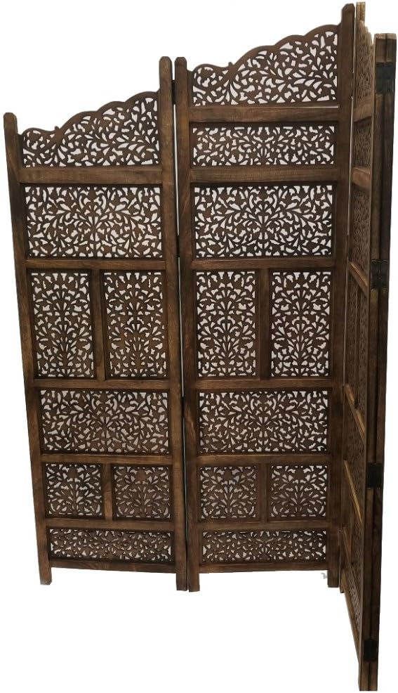 Hand Carved Foldable 4-Panel Wooden Room Divider V250504