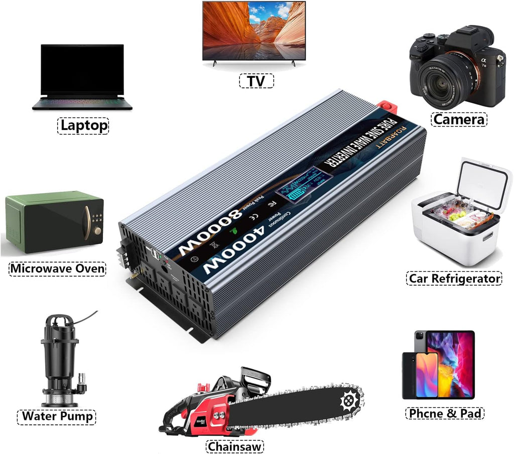 4000W Pure Sine Wave Power Inverter 12V to 110V with Remote Control C5381