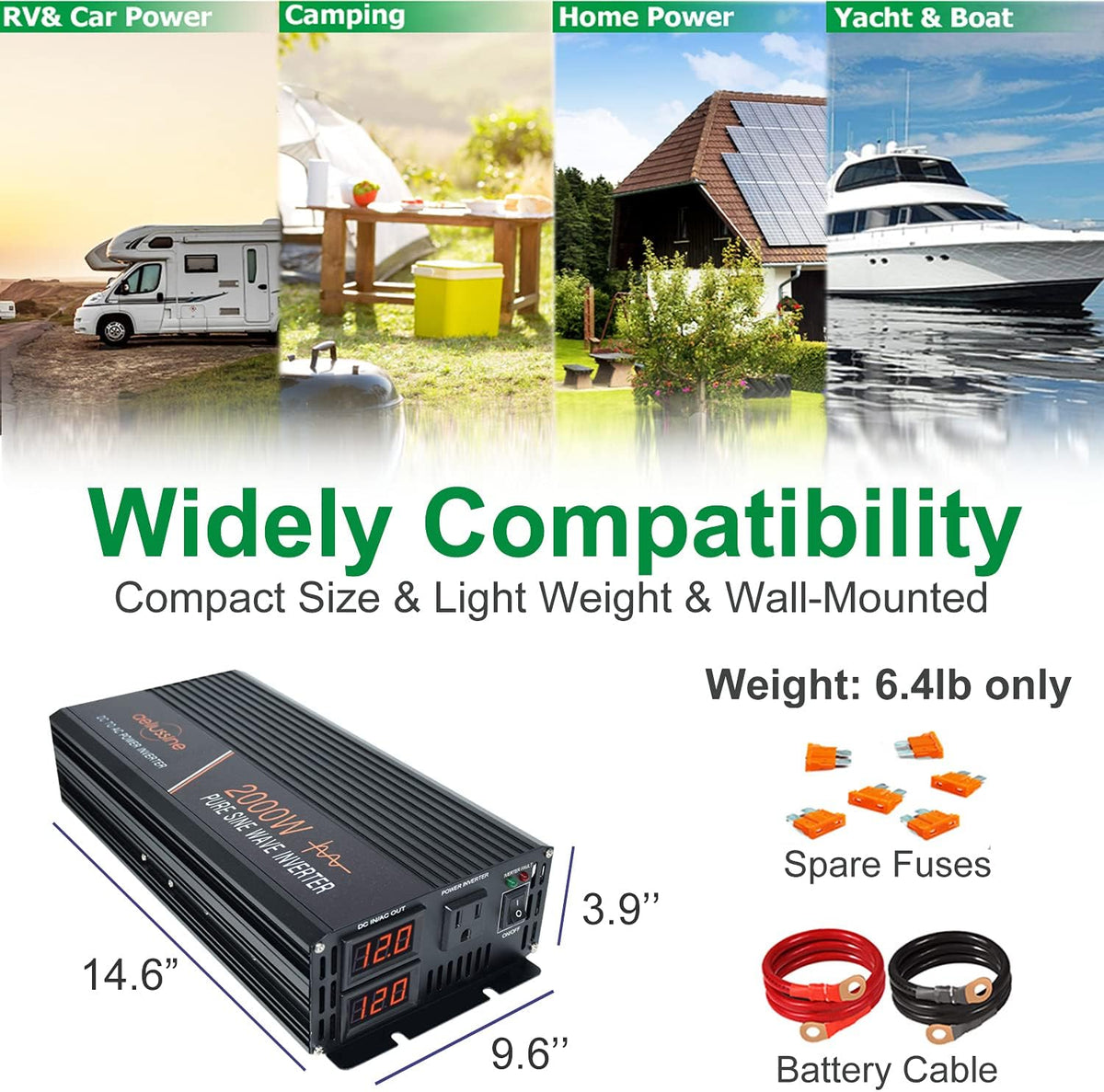 2000W Pure Sine Wave Power Inverter 12v dc to ac 110v 120v J689731