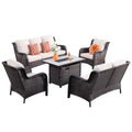 5 Pieces Wicker Patio Sectional Sofa with Fire Pit Table Z75274