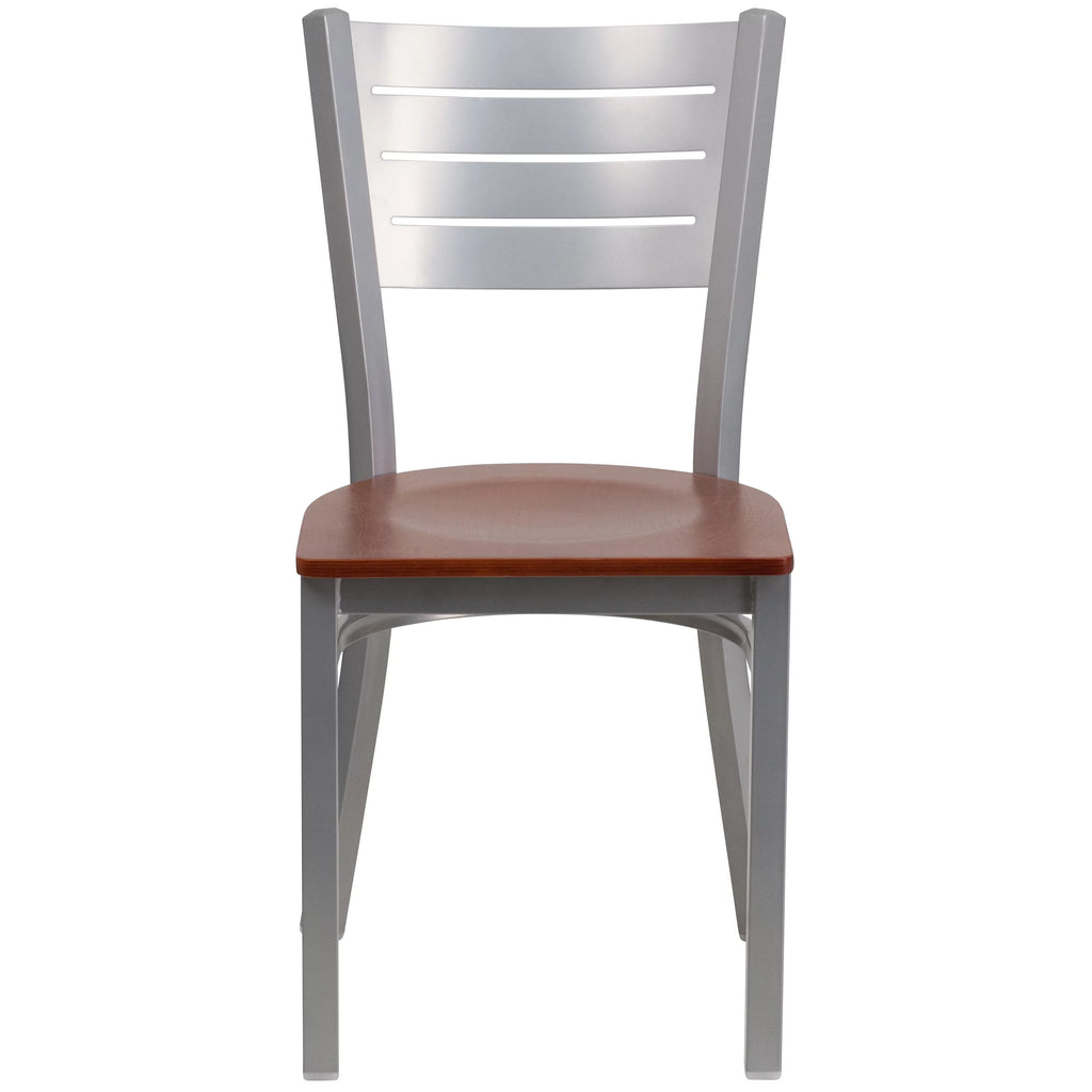 Silver Slat Back Metal Restaurant Chair W7196