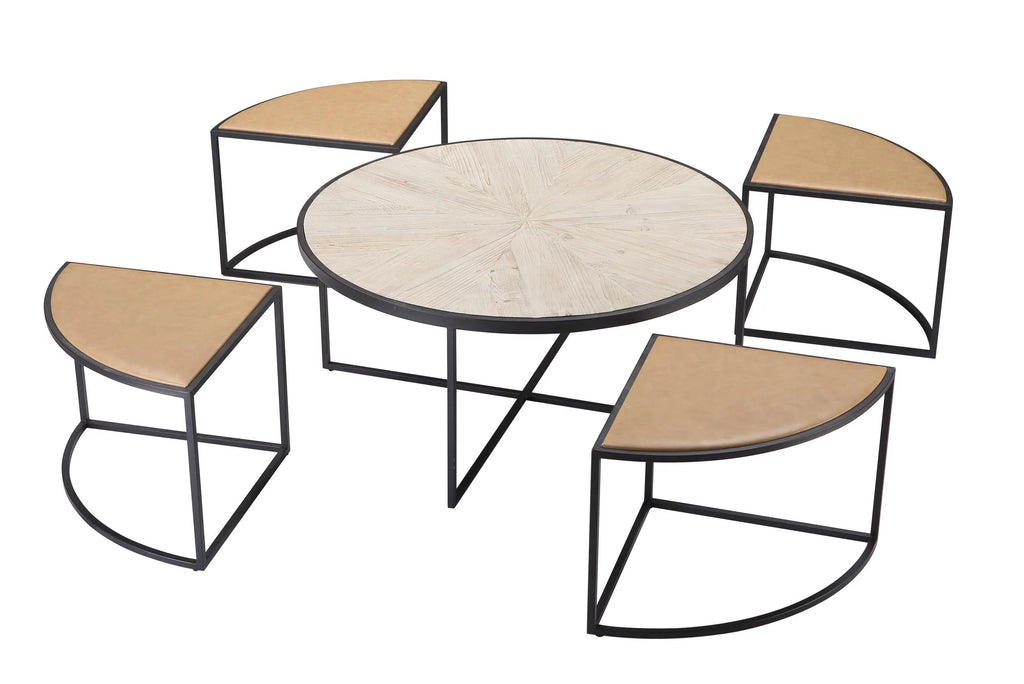 Black Round Coffee Table with 4 Nesting Stools Z345341
