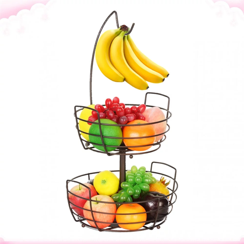 2 Tier Fruit Basket Bowl with Banana Holder T408539